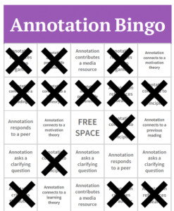 Image depicting an activity that uses bingo as a way for students to analyze annotations.