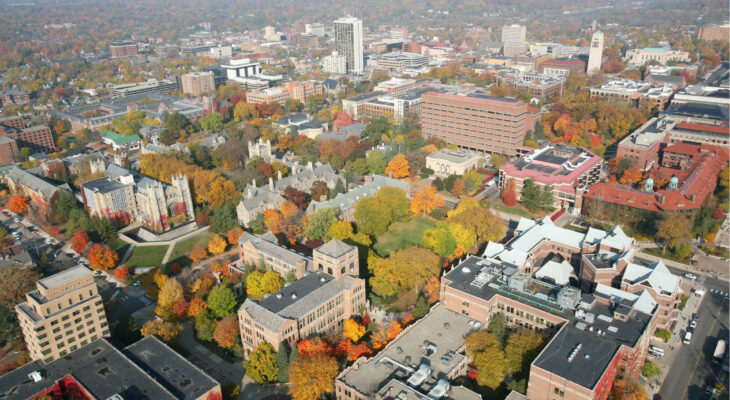 An aerial view of the University of Michigan Ann Arbor campus
