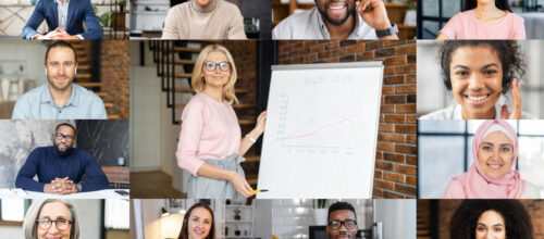 A grid view of participants of a video call