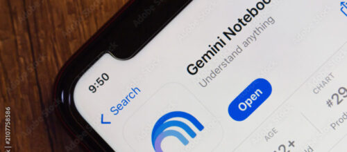 Close-up of a smartphone displaying the Gemini Notebook app page with an "Open" button.