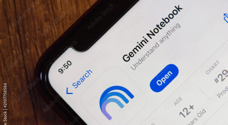 Close-up of a smartphone displaying the Gemini Notebook app page with an "Open" button.